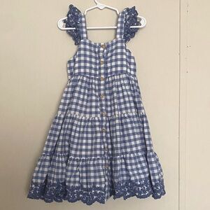 Shabby Chic Blue Gingham Button-Front Dress with Lace Trim